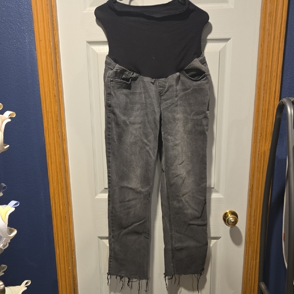 Black and Gray Frayed Hem Jeans Maternity